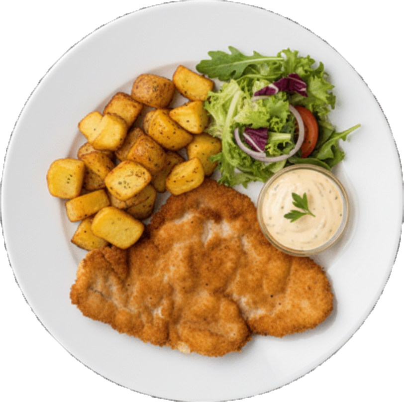 fläskschnitzel med stekt potatis och bearnaisesas