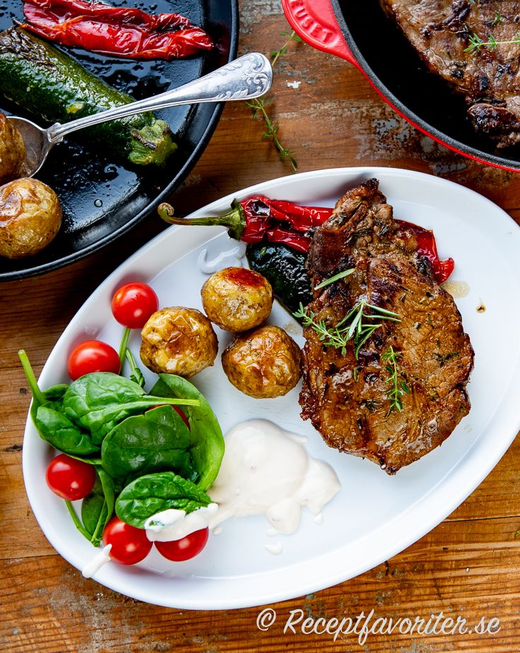 stekt entrecote med stekt potatis